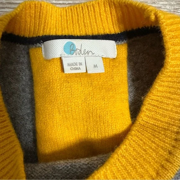 Boden Mollie Wool Cashmere Blend Sweater Color Block Gray and Yellow Sz M - Picture 8 of 12